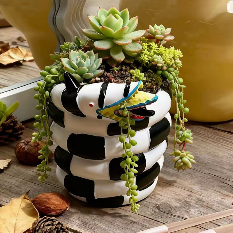 1 stuk zwart-wit slangenvormig - Snake Plant Ceramic recensie en prijs