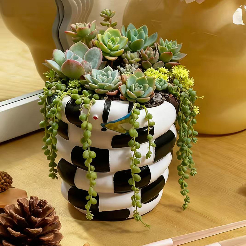1 stuk zwart-wit slangenvormig - Snake Plant Ceramic recensie en prijs